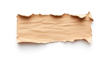 Crumpled brown paper with torn edges on a white background photo