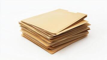 Stacked office files on a white surface showing organized paperwork ready for review or storage photo