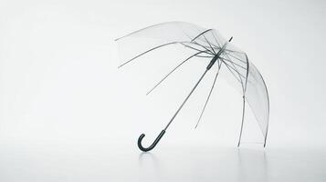 Transparent umbrella leaning on a smooth surface against a light background in a minimalist setting photo