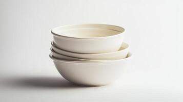Stacked white ceramic bowls arranged on a clean surface photo