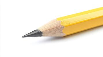 Yellow pencil with sharpened tip isolated on a white background photo