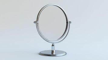 Simple chrome makeup mirror on a plain background photo