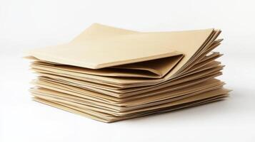 Stack of neatly arranged brown envelopes on a plain background photo