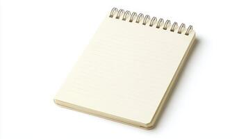Blank spiral notebook on a white background ready for note-taking or sketching in a workspace setting photo