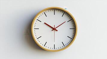 Modern round wall clock with simple design displaying time against a plain white background photo