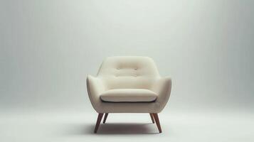 Modern light-colored armchair positioned against a minimalist gray backdrop in a contemporary living space photo