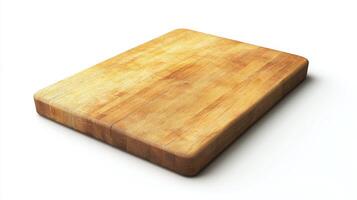 Wooden cutting board on a clean white surface in a well-lit kitchen environment photo