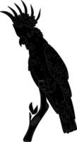 a black and white illustration of a parrot sitting on a branch vector
