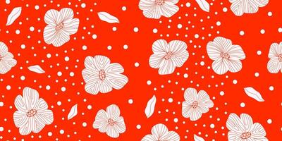 a red and white floral pattern on an orange background vector