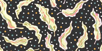 a pattern with colorful leaves and dots on black vector
