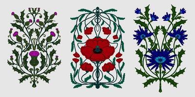 three different floral designs are shown on a white background vector
