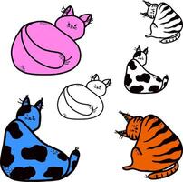 a set of cartoon cats with different colors vector