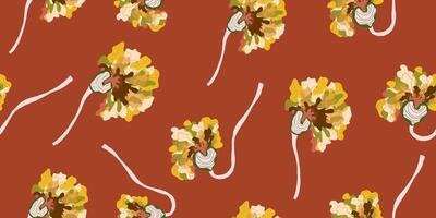 a pattern with yellow flowers on a red background vector