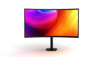 Curved monitor with vibrant colors on display against a white background photo