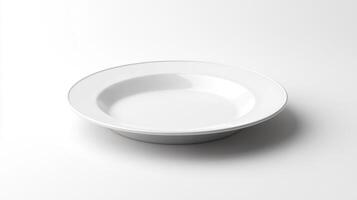 Empty white plate on a clean surface with a subtle gray line around the rim showing minimalistic design photo