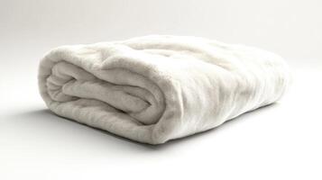 Soft white blanket neatly folded on a neutral surface in a well-lit indoor space photo