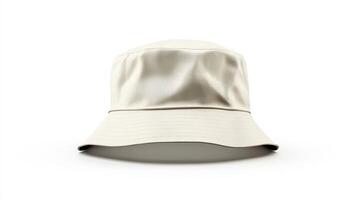 Light beige bucket hat on a white background, showcasing its soft texture and wide brim suitable for outdoor activities photo