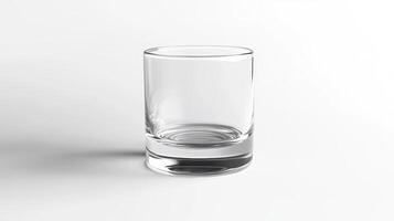 Clear glass tumbler on a white background with subtle shadows creating a minimalist aesthetic photo