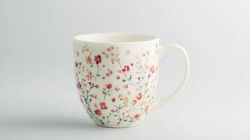 Decorative floral mug on a light background showcasing intricate flower patterns photo