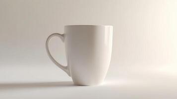 Simple white ceramic mug on a neutral background with soft lighting creating a minimalist aesthetic photo