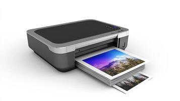 A color printer producing high-quality nature photographs in a bright workspace photo