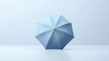 A light blue umbrella displayed on a minimalist surface against a plain background photo