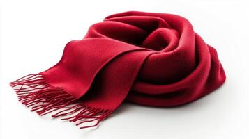 A warm red scarf folded neatly on a white surface, ready for winter wear photo