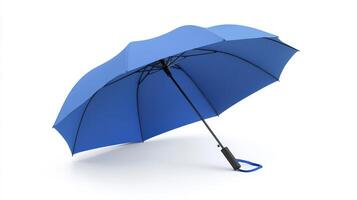 Bright blue umbrella resting on a clean surface in a well-lit environment photo