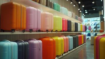 Colorful Range of Luggage on Display at a Retail Store in Bright Lighting photo
