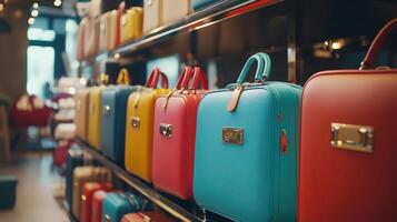 Colorful Vintage Suitcases Displayed in a Chic Boutique During Daytime Shopping Hours photo
