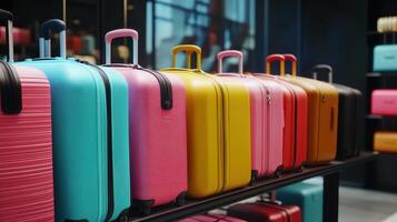 Colorful Collection of Luggage Displayed in Modern Retail Store in Daylight photo