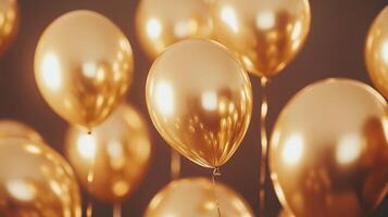 Golden Balloons Floating Elegantly Against a Soft Background During a Celebration Event photo