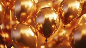 Golden Balloons Floating Elegantly at a Festive Celebration in the Evening Glow photo