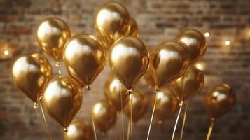 Golden Balloons Decorate a Rustic Event Space for a Celebration at Dusk photo