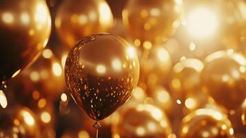 Golden Balloons Floating Elegantly at a Festive Celebration During Sunset Glow photo