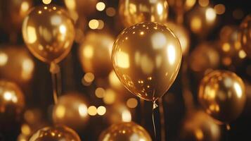 Golden Balloons Fill Party Venue, Creating a Festive Atmosphere For Guests Celebrating Special Occasion at Night photo