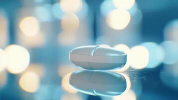 Subtle Light Reflections on a White Capsule in a Calm Pharmaceutical Setting photo