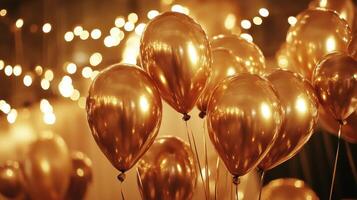 Golden Balloons Illuminated By Twinkling Fairy Lights At A Festive Celebration photo
