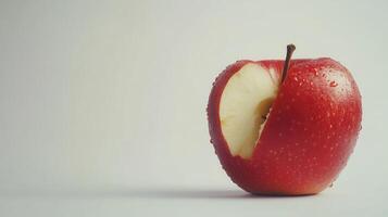 Fresh Red Apple With a Bite Taken Out on White Background Perfect for Healthy Eating Promotions and Culinary Use photo