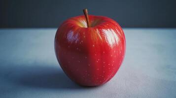 Freshly Harvested Red Apple Glowing Against Smooth Textured Surface in Natural Light photo