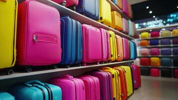 Colorful Luggage Display in a Retail Store During Busy Shopping Season photo