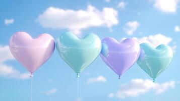 Colorful Heart-Shaped Balloons Floating Against a Bright Blue Sky on a Sunny Day photo