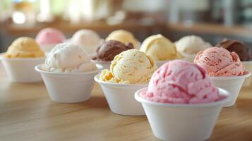 An Array of Colorful Ice Cream Scoops Displayed in Bowls at a Local Dessert Shop During the Day photo
