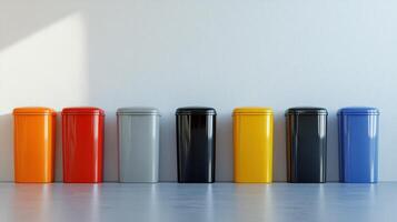 Colorful Trash Bins Line Wall in Modern Indoor Space During Bright Daylight photo