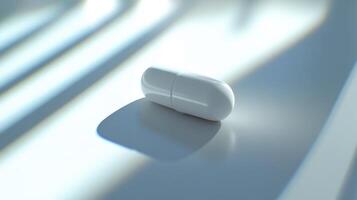 White Capsule Resting on a Surface With Soft Shadows in Natural Light photo