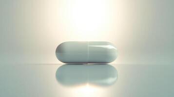 A Close-Up of a White Capsule on a Reflective Surface With Soft Lighting photo