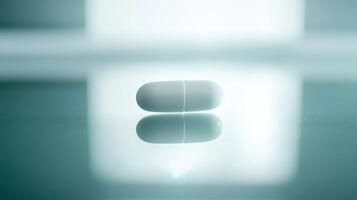 Close-Up of a Capsule on Glass Surface With Reflections During Soft Morning Light photo