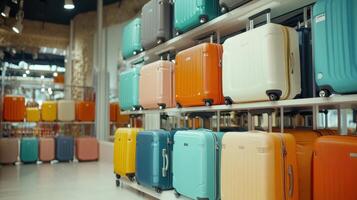 Colorful Selection of Luggage on Display in Retail Store During Daytime Shopping Hours photo