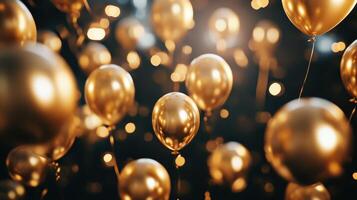 Golden Balloons Floating Elegantly Against A Dark Background During A Festive Celebration photo