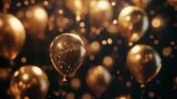 Golden Balloons Floating Against a Dark Background Creating a Magical Atmosphere At A Celebration photo